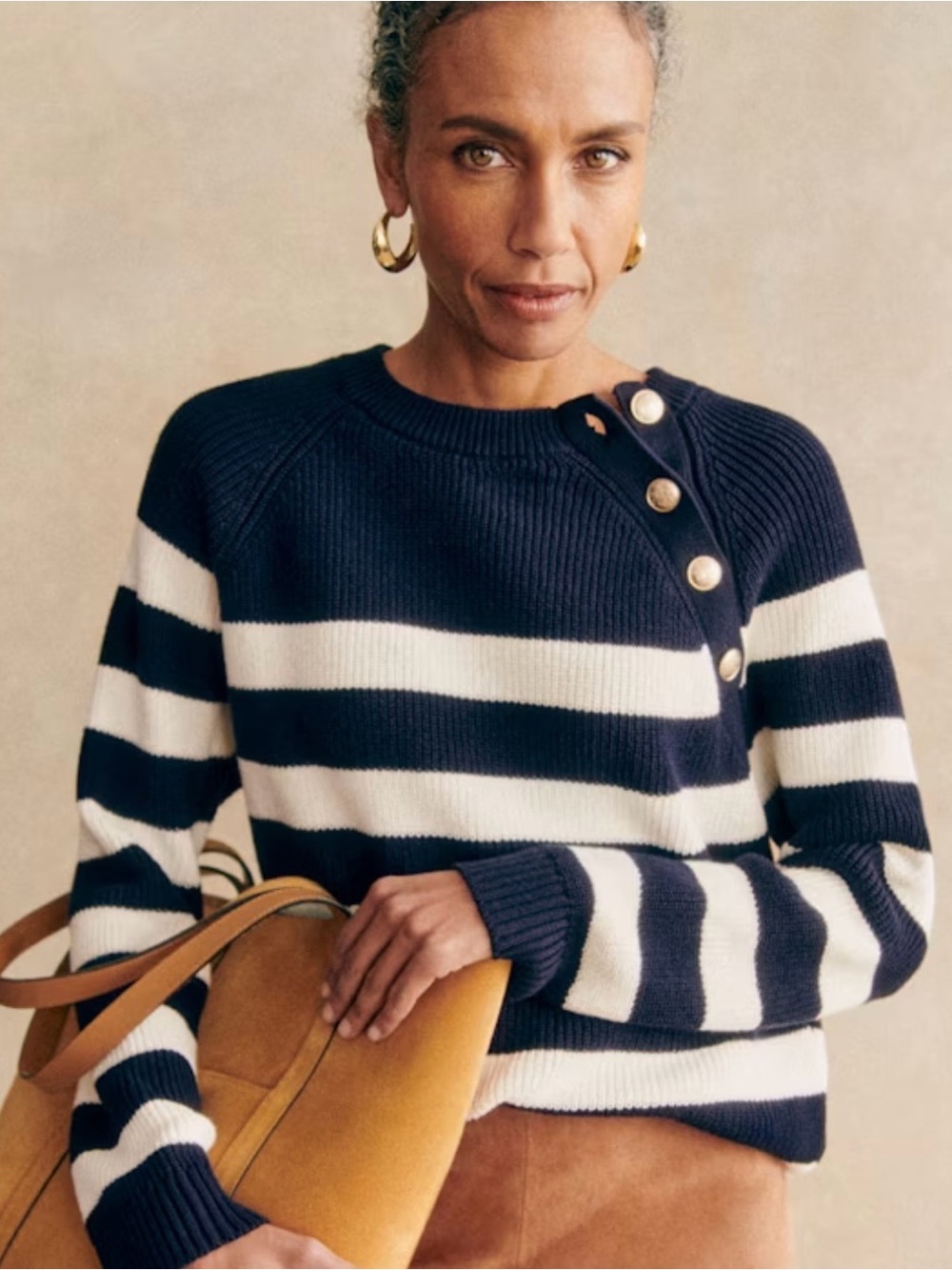 Sezane Gary Jumper in Navy Ecru Stripe